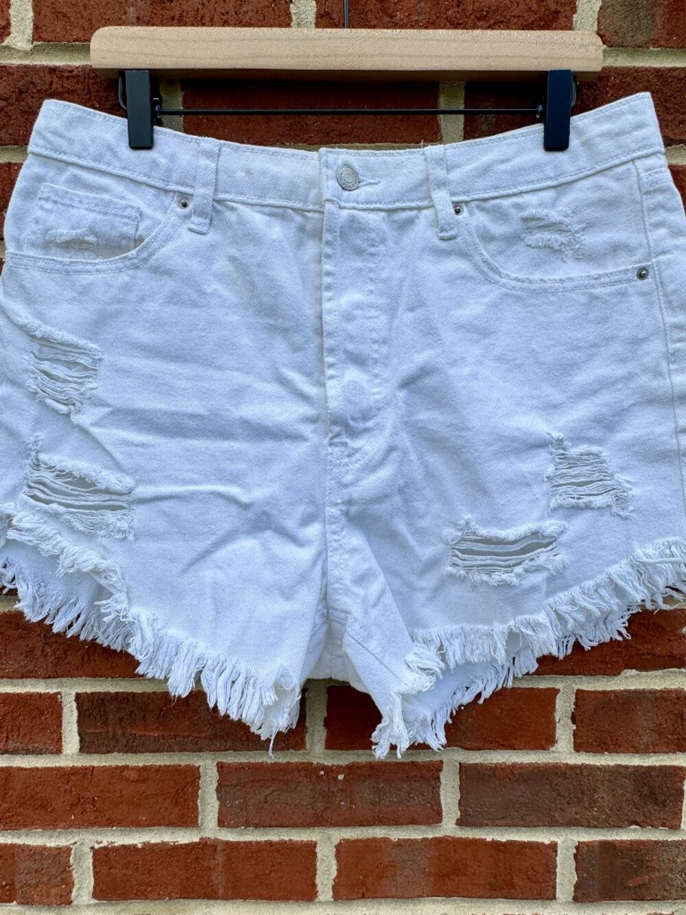 Wild Fable Cut-Off Denim Shorts Size 14 White Button Fly Highest Rise Festival